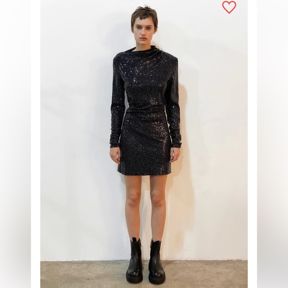 Zara charcoal black sequin mini dress - Picture 2 of 5